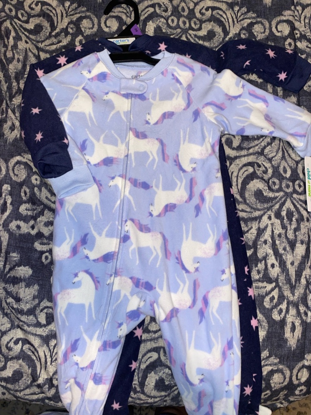 Carter's Lavender & Navy Unicorn Fleece Footie One-Piece
